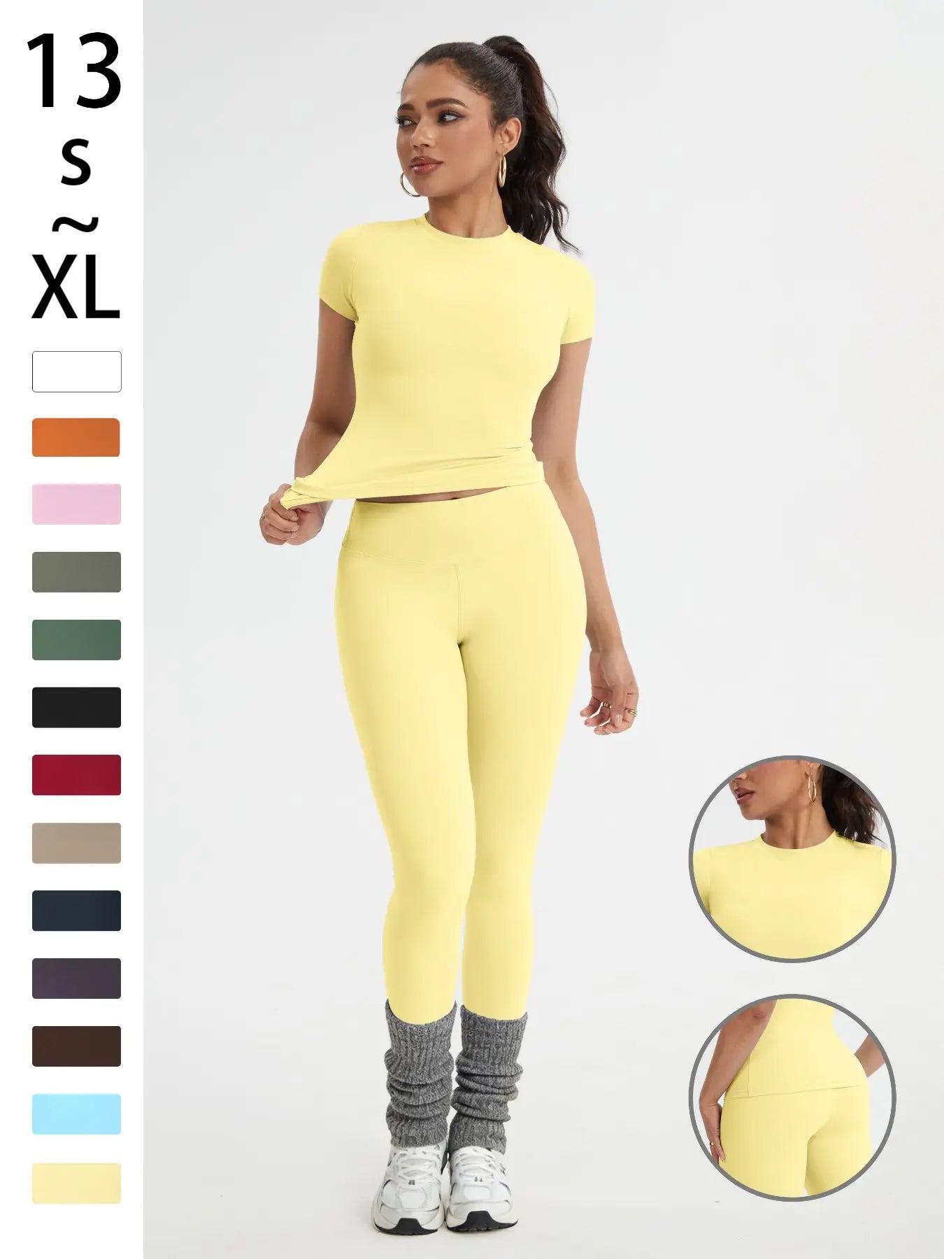 Women'S Sportswear Set, Slim-Fit Short-Sleeve Top and High-Waisted Yoga Pants, Ideal for Gym, Running and Outdoor Activities, Gym Yoga Outfit, High Stretch Activewear, Running Workout Suit, Sporty Style Outfits
