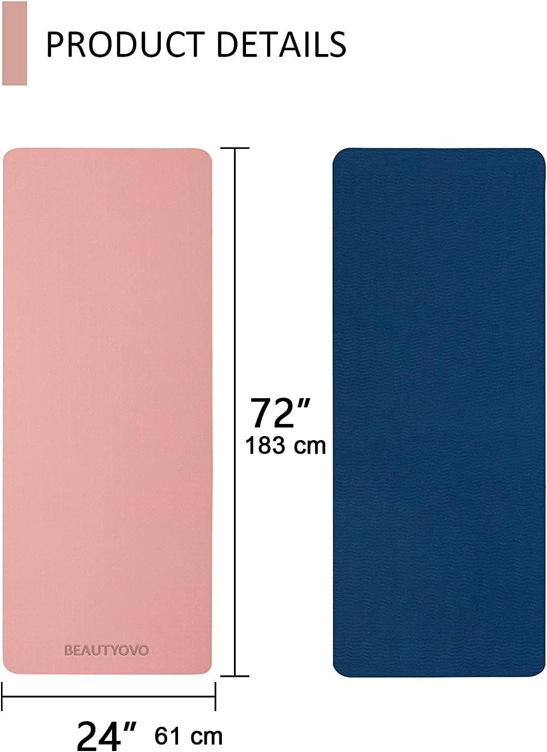 Extra Thick Non-Slip TPE Yoga Mat with Carry Strap (1/3″, Double-Sided)