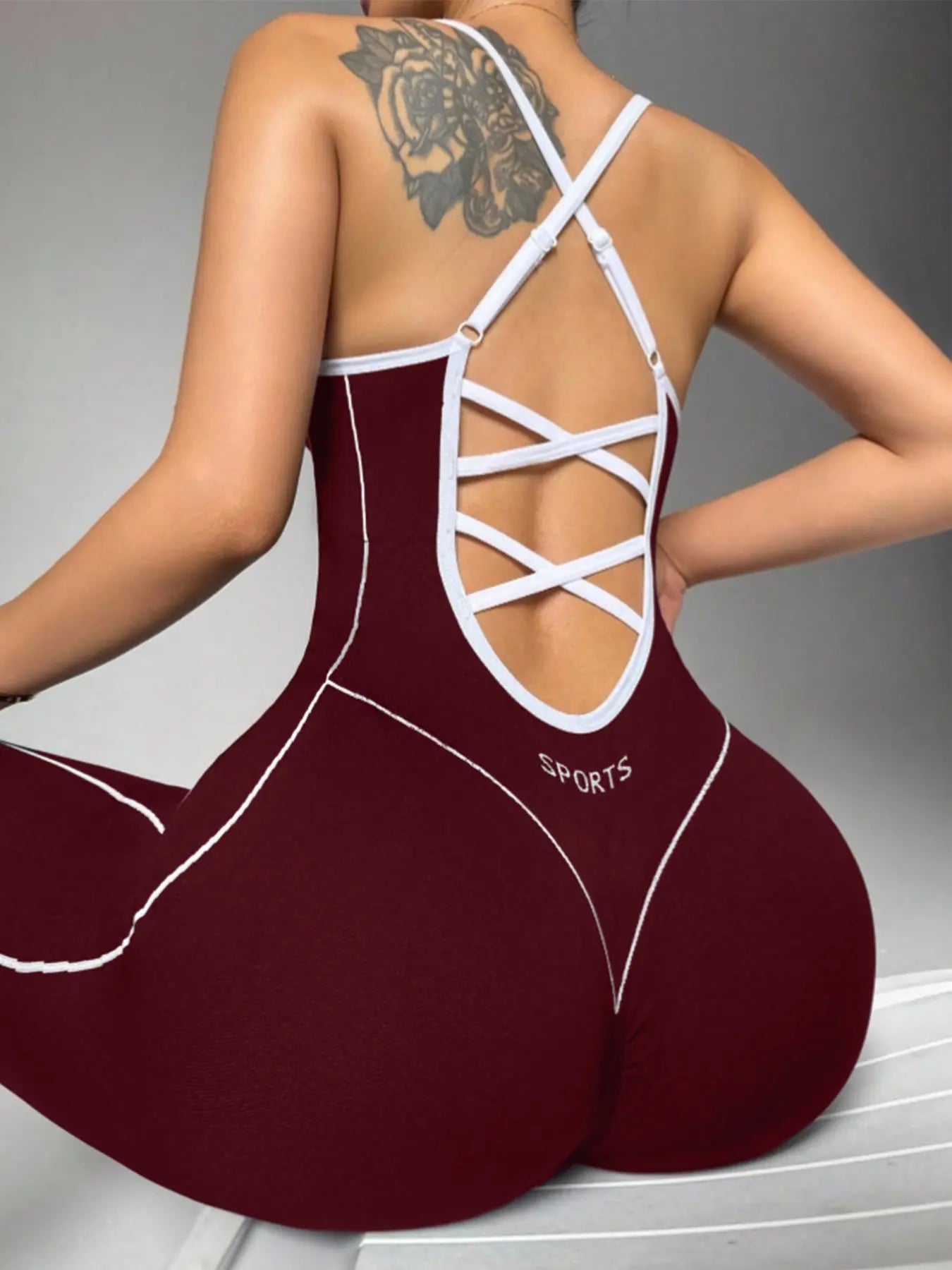 Women'S Seamless High Stretch Knit Halter Sporty Jumpsuit Tight Fit Nine-Quarter Pants, Back Cross Shoulder Straps, Outdoor Cycling Gym Yoga Daily Wear Sports Jumpsuits Workout Jumpsuits Sportswear Jumpsuit