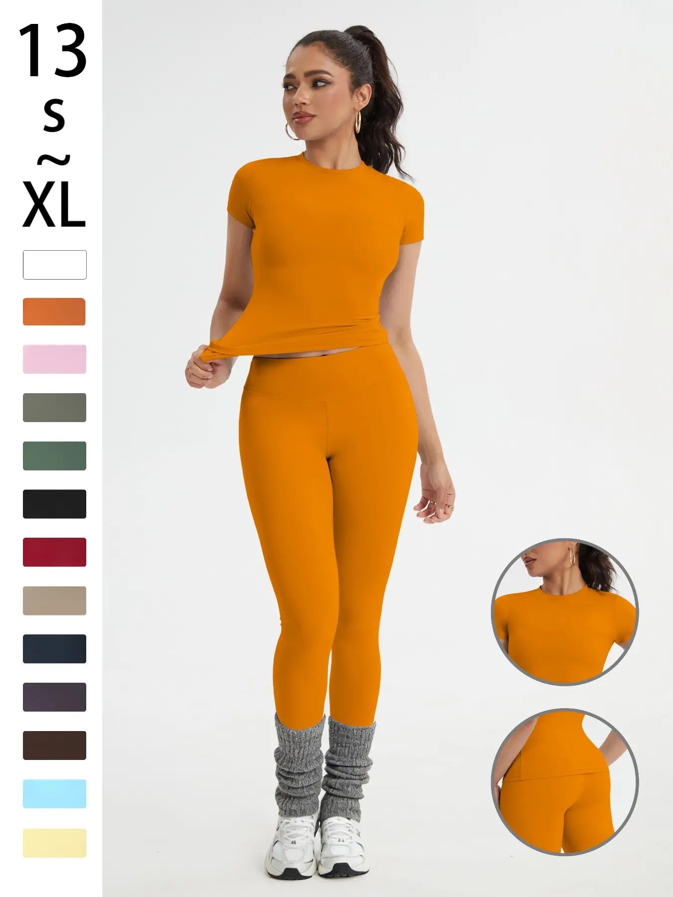 Women'S Sportswear Set, Slim-Fit Short-Sleeve Top and High-Waisted Yoga Pants, Ideal for Gym, Running and Outdoor Activities, Gym Yoga Outfit, High Stretch Activewear, Running Workout Suit, Sporty Style Outfits