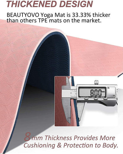 Extra Thick Non-Slip TPE Yoga Mat with Carry Strap (1/3″, Double-Sided)