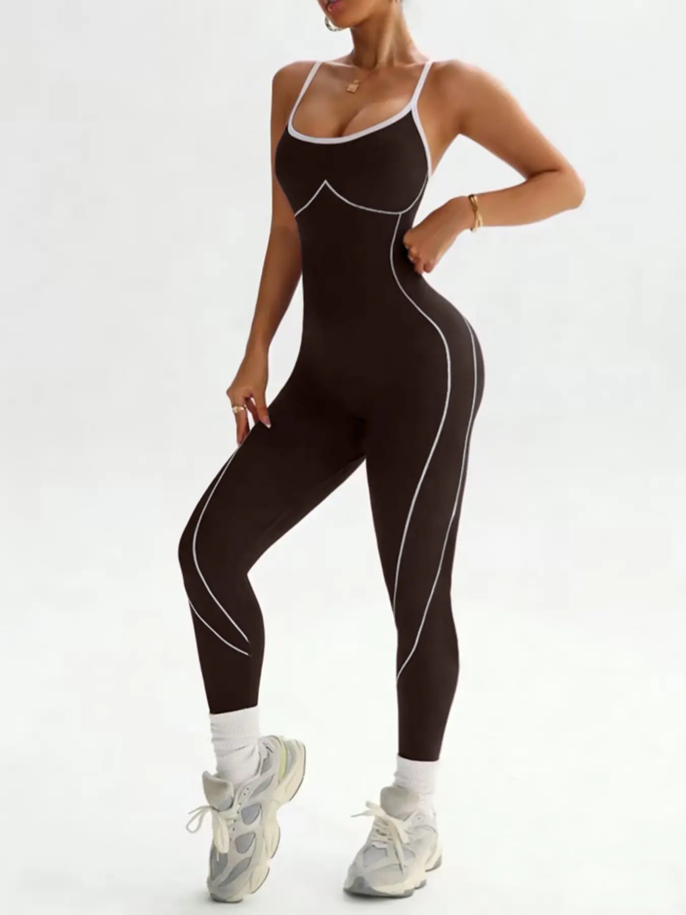 Women'S Seamless High Stretch Knit Halter Sporty Jumpsuit Tight Fit Nine-Quarter Pants, Back Cross Shoulder Straps, Outdoor Cycling Gym Yoga Daily Wear Sports Jumpsuits Workout Jumpsuits Sportswear Jumpsuit