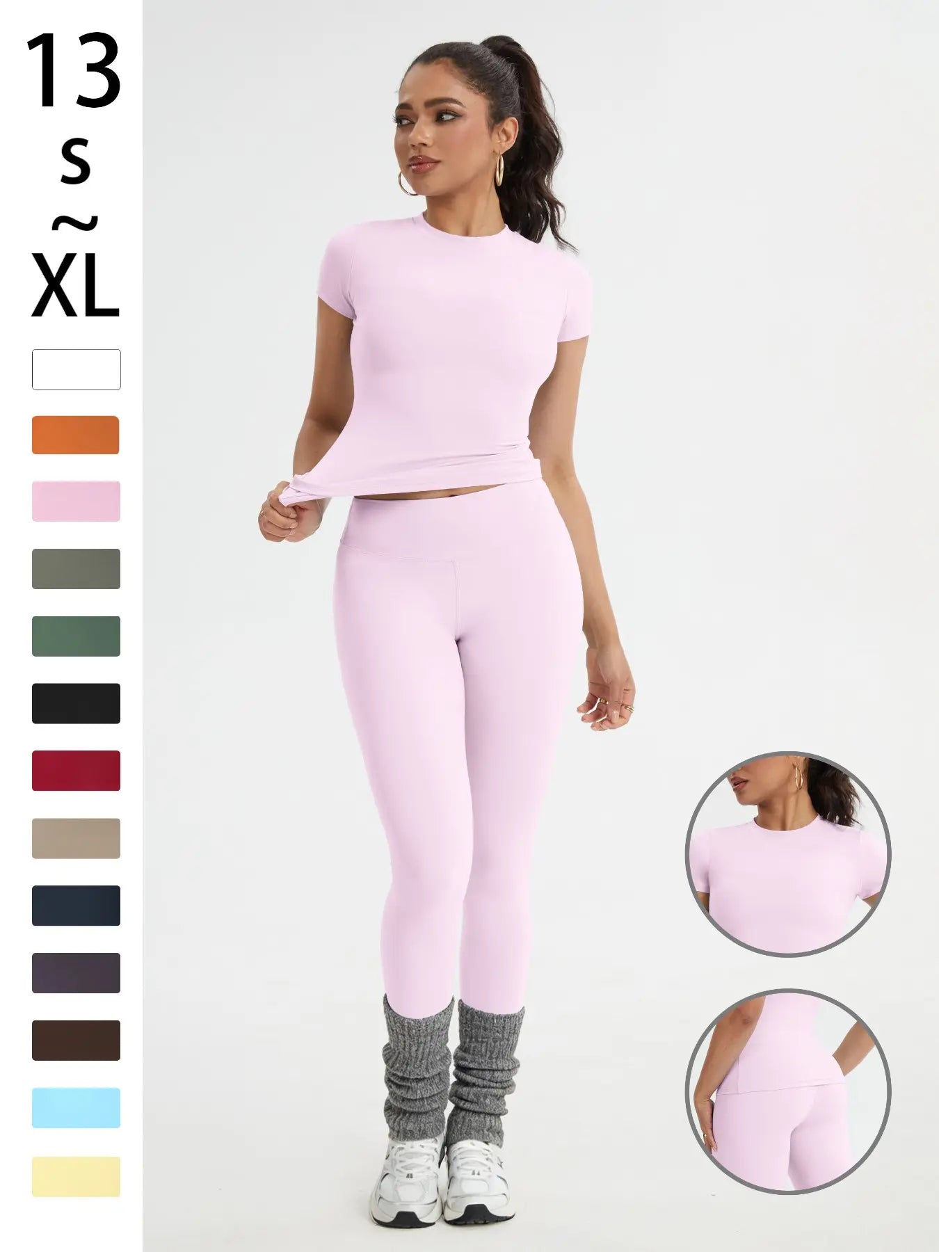 Women'S Sportswear Set, Slim-Fit Short-Sleeve Top and High-Waisted Yoga Pants, Ideal for Gym, Running and Outdoor Activities, Gym Yoga Outfit, High Stretch Activewear, Running Workout Suit, Sporty Style Outfits