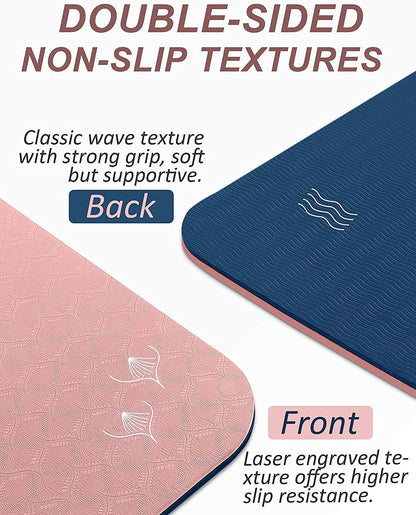 Extra Thick Non-Slip TPE Yoga Mat with Carry Strap (1/3″, Double-Sided)