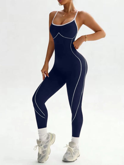 Women'S Seamless High Stretch Knit Halter Sporty Jumpsuit Tight Fit Nine-Quarter Pants, Back Cross Shoulder Straps, Outdoor Cycling Gym Yoga Daily Wear Sports Jumpsuits Workout Jumpsuits Sportswear Jumpsuit