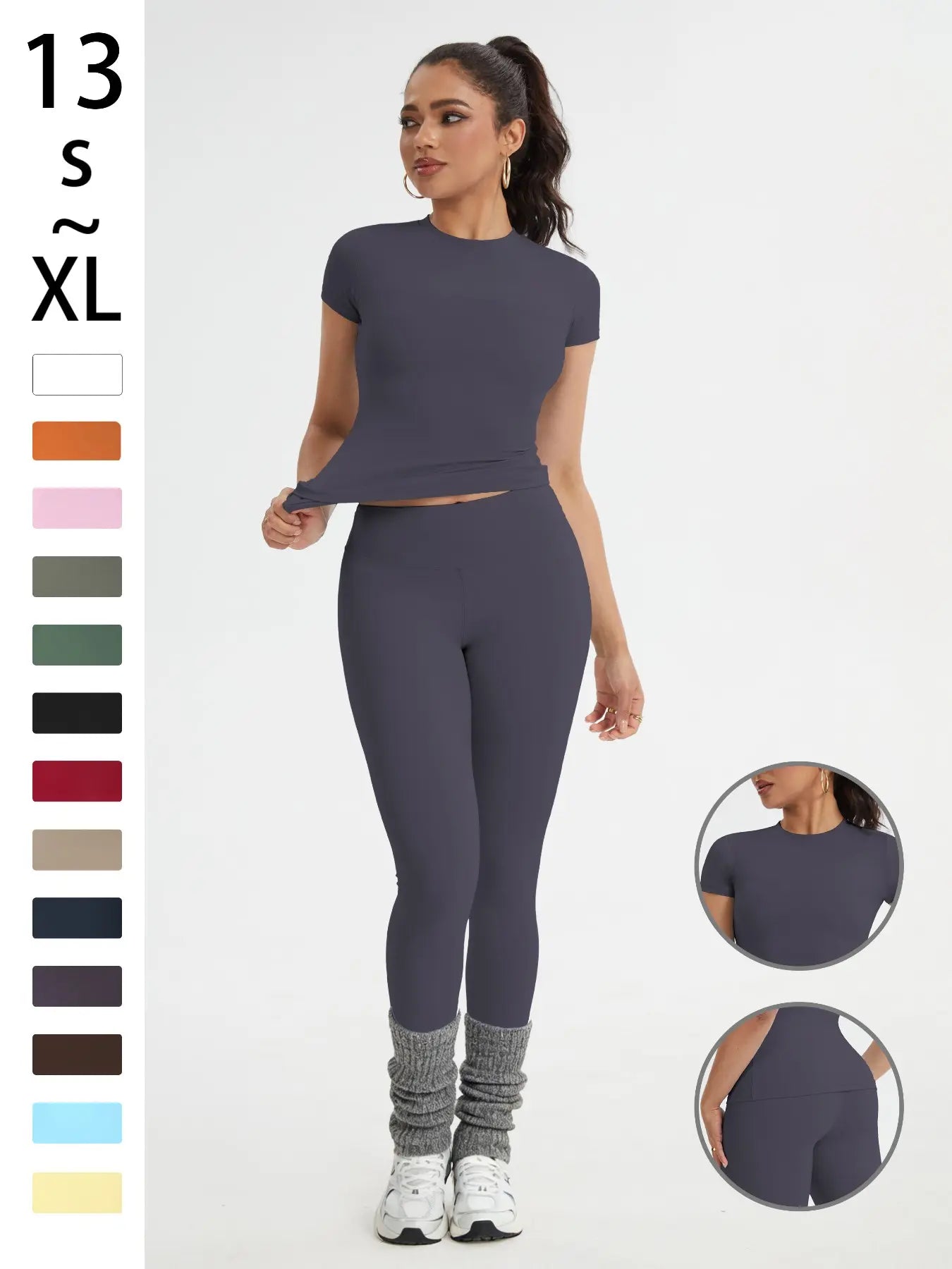 Women'S Sportswear Set, Slim-Fit Short-Sleeve Top and High-Waisted Yoga Pants, Ideal for Gym, Running and Outdoor Activities, Gym Yoga Outfit, High Stretch Activewear, Running Workout Suit, Sporty Style Outfits