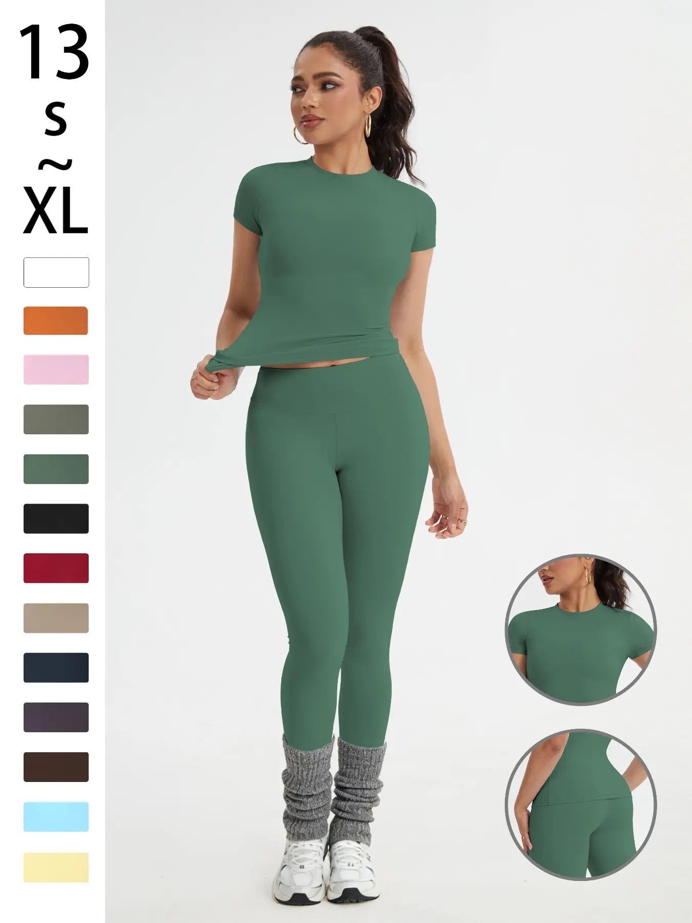 Women'S Sportswear Set, Slim-Fit Short-Sleeve Top and High-Waisted Yoga Pants, Ideal for Gym, Running and Outdoor Activities, Gym Yoga Outfit, High Stretch Activewear, Running Workout Suit, Sporty Style Outfits