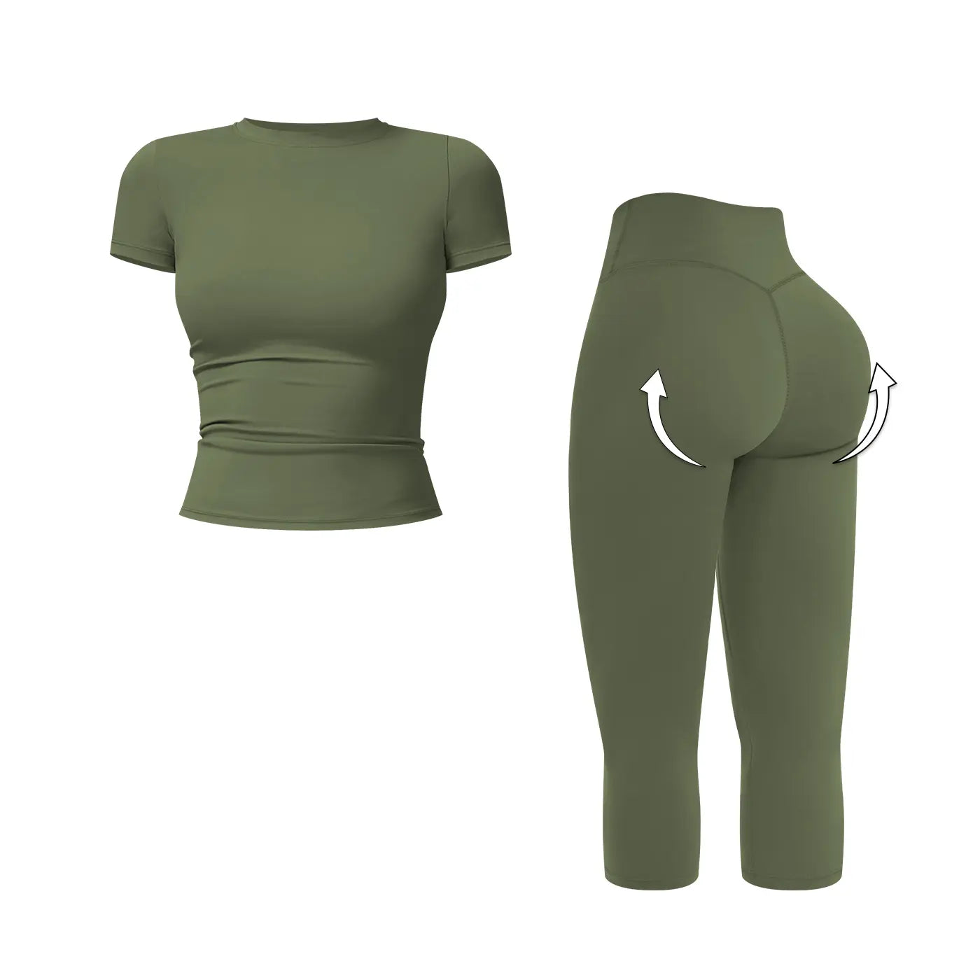MFVIM Women’S Breathable Body-Shaping Yoga Outfit, High-Waisted Quick-Dry Fitness Wear, Versatile Three-Quarter Shorts Sports Set,Summerwins