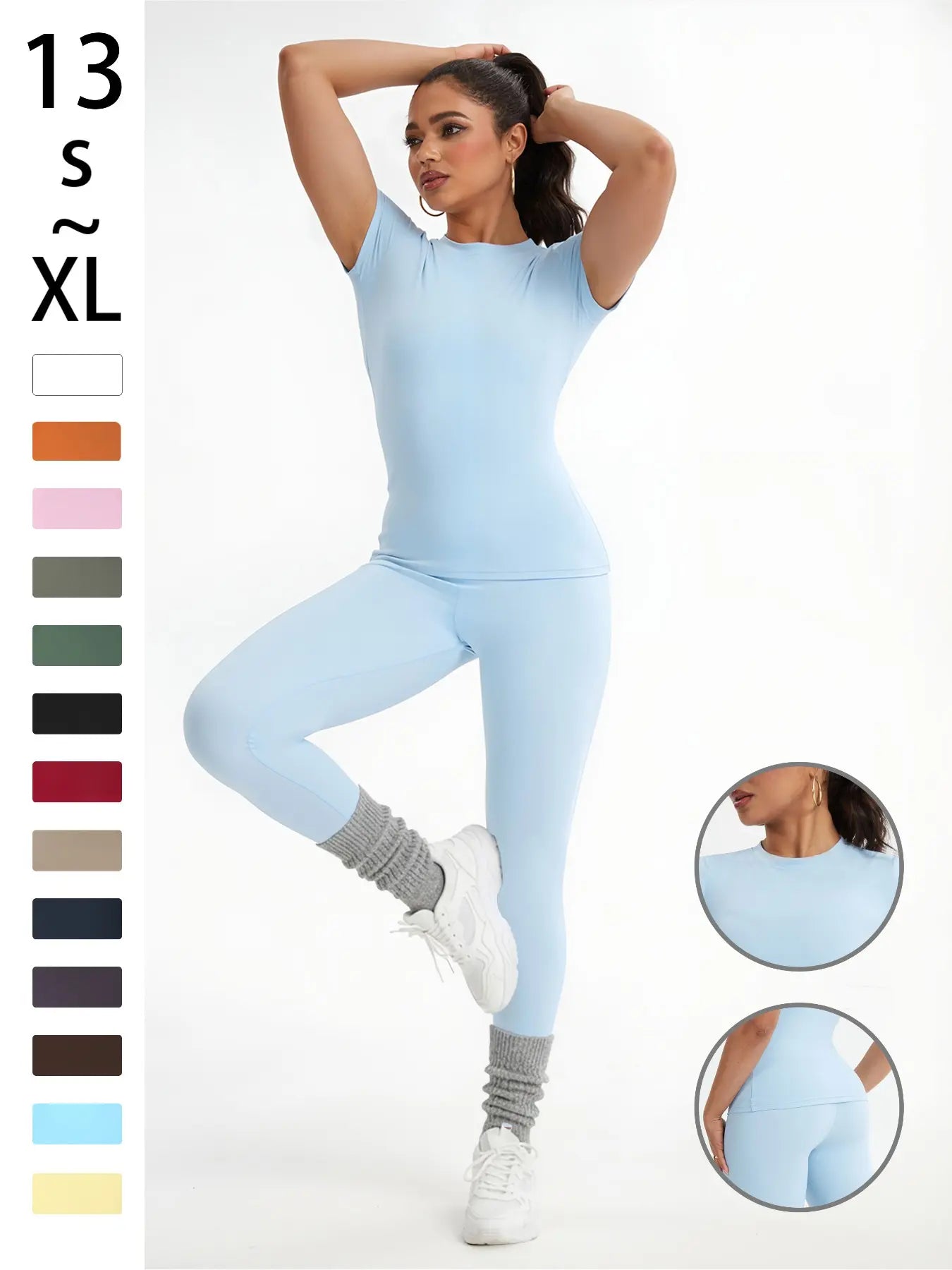 Women'S Sportswear Set, Slim-Fit Short-Sleeve Top and High-Waisted Yoga Pants, Ideal for Gym, Running and Outdoor Activities, Gym Yoga Outfit, High Stretch Activewear, Running Workout Suit, Sporty Style Outfits