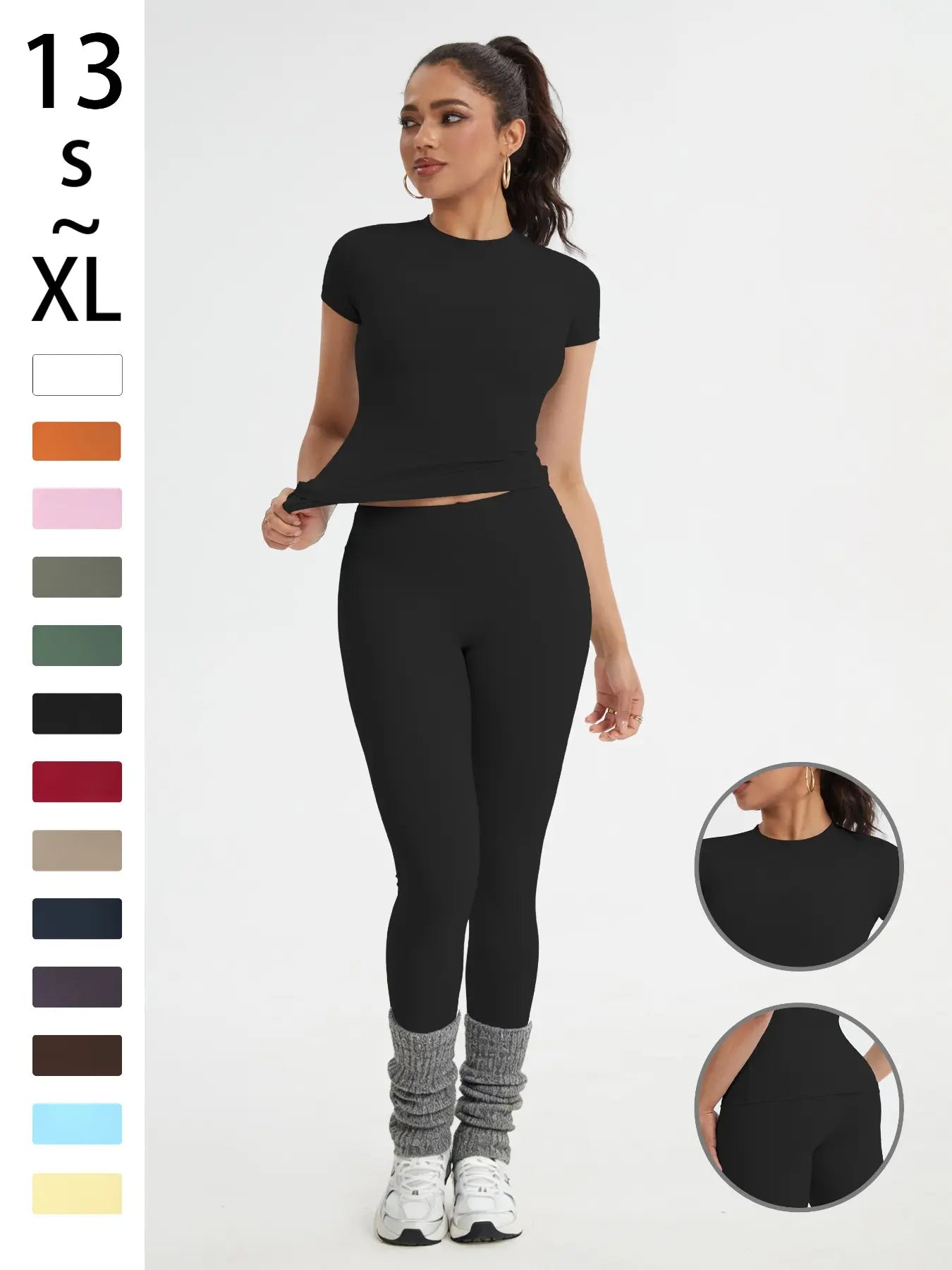 Women'S Sportswear Set, Slim-Fit Short-Sleeve Top and High-Waisted Yoga Pants, Ideal for Gym, Running and Outdoor Activities, Gym Yoga Outfit, High Stretch Activewear, Running Workout Suit, Sporty Style Outfits