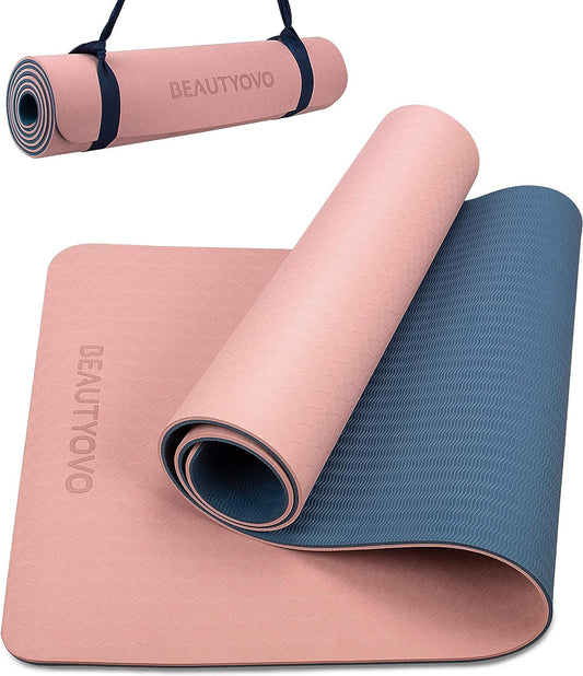Extra Thick Non-Slip TPE Yoga Mat with Carry Strap (1/3″, Double-Sided)