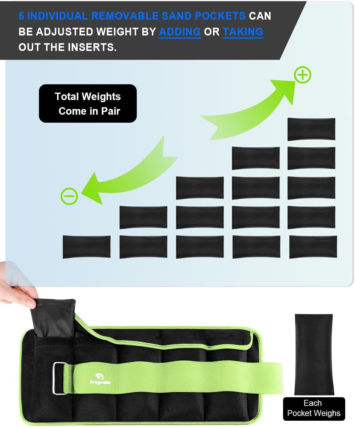 Adjustable Ankle Weights (Pair) with Removable Weights – Jogging, Toning & Therapy